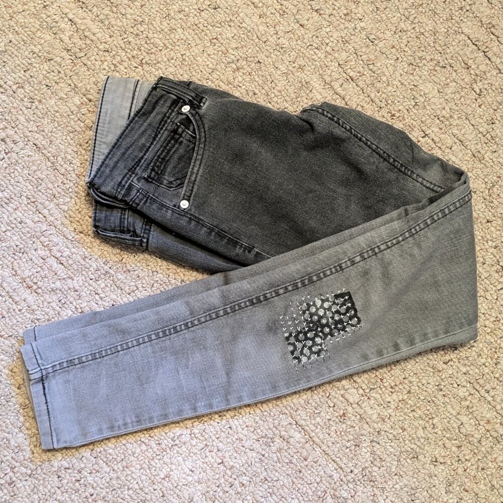 Levi's Low-Rise Embellished Skinny Denim Jeans Ombre Sashiko Embroidery Kantha